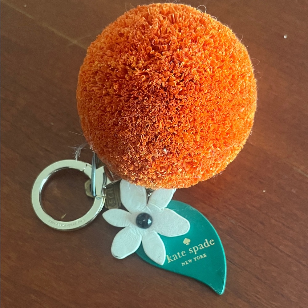 Kate Spade Vibrant Orange Pom Pom Keychain